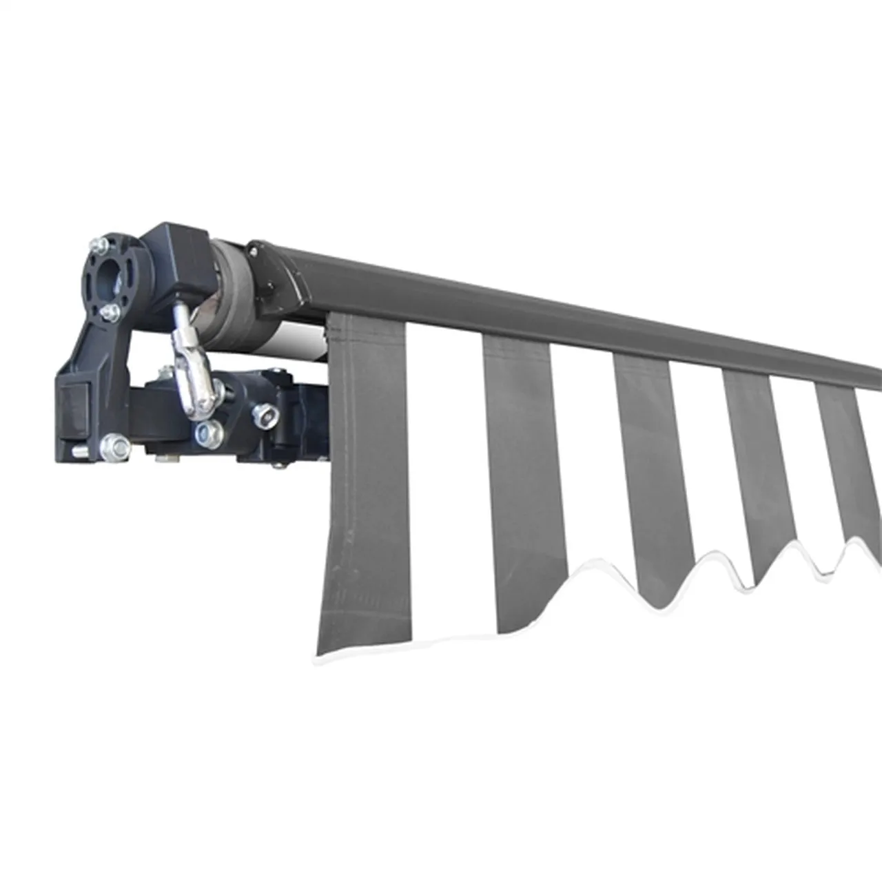 Aleko Motorized Retractable Black Frame Patio Awning 16 x 10 Feet - Gray and White Stripes