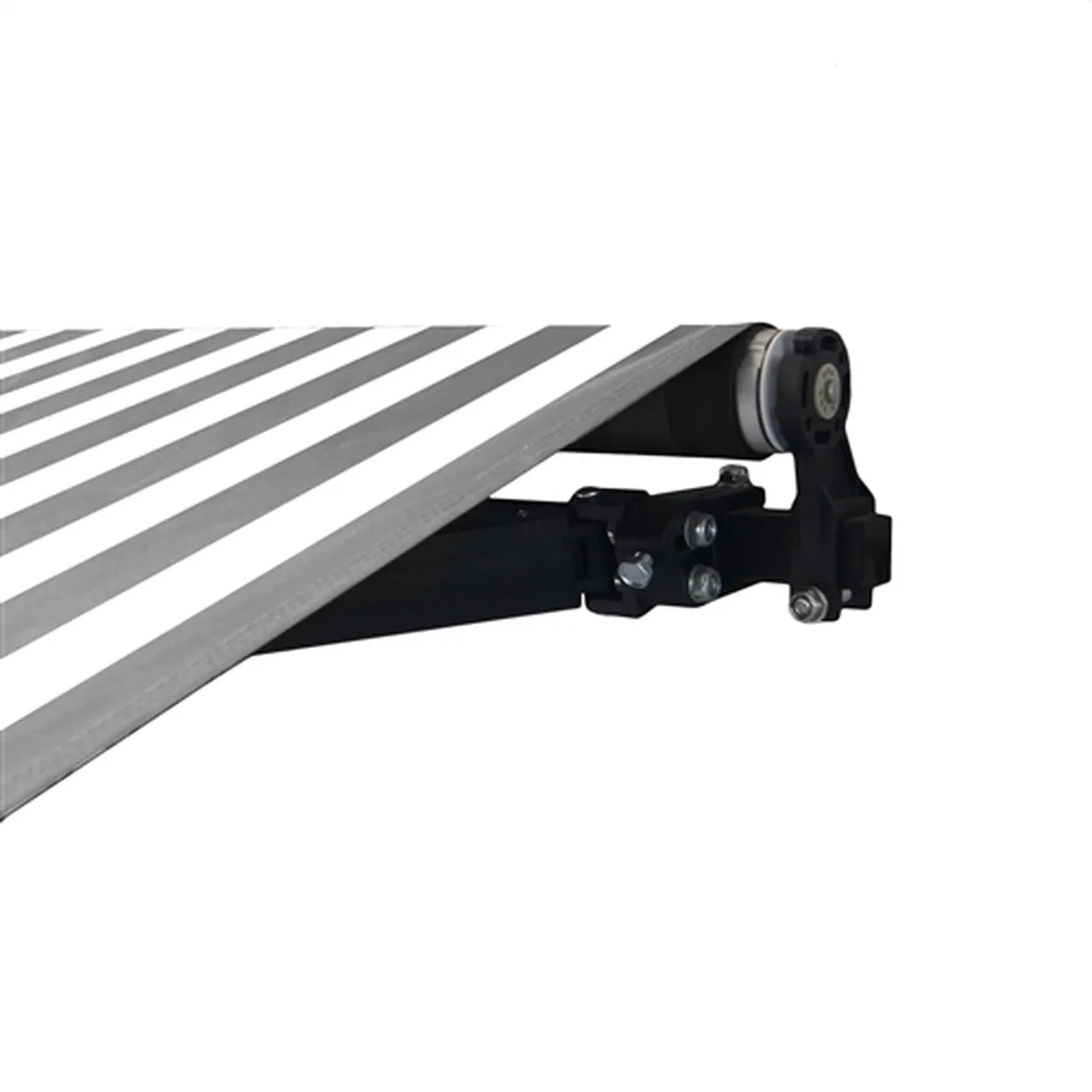 Aleko Motorized Retractable Black Frame Patio Awning 16 x 10 Feet - Gray and White Stripes