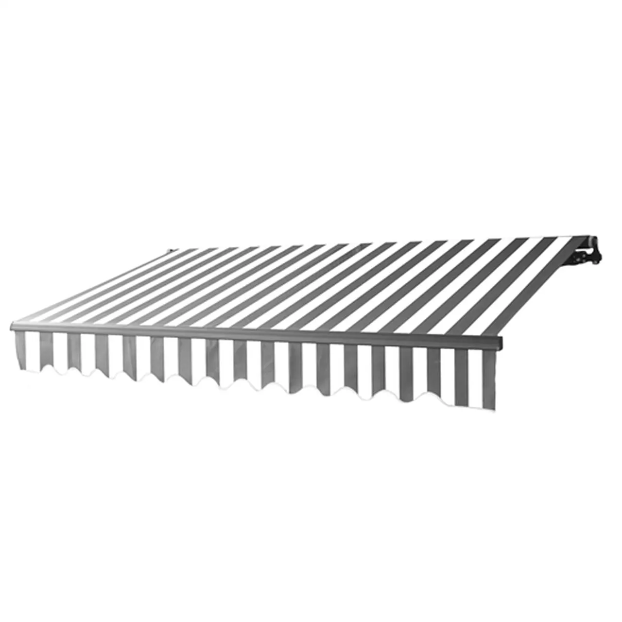 Aleko Motorized Retractable Black Frame Patio Awning 16 x 10 Feet - Gray and White Stripes