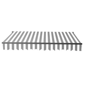 Aleko Motorized Retractable Black Frame Patio Awning 16 x 10 Feet - Gray and White Stripes