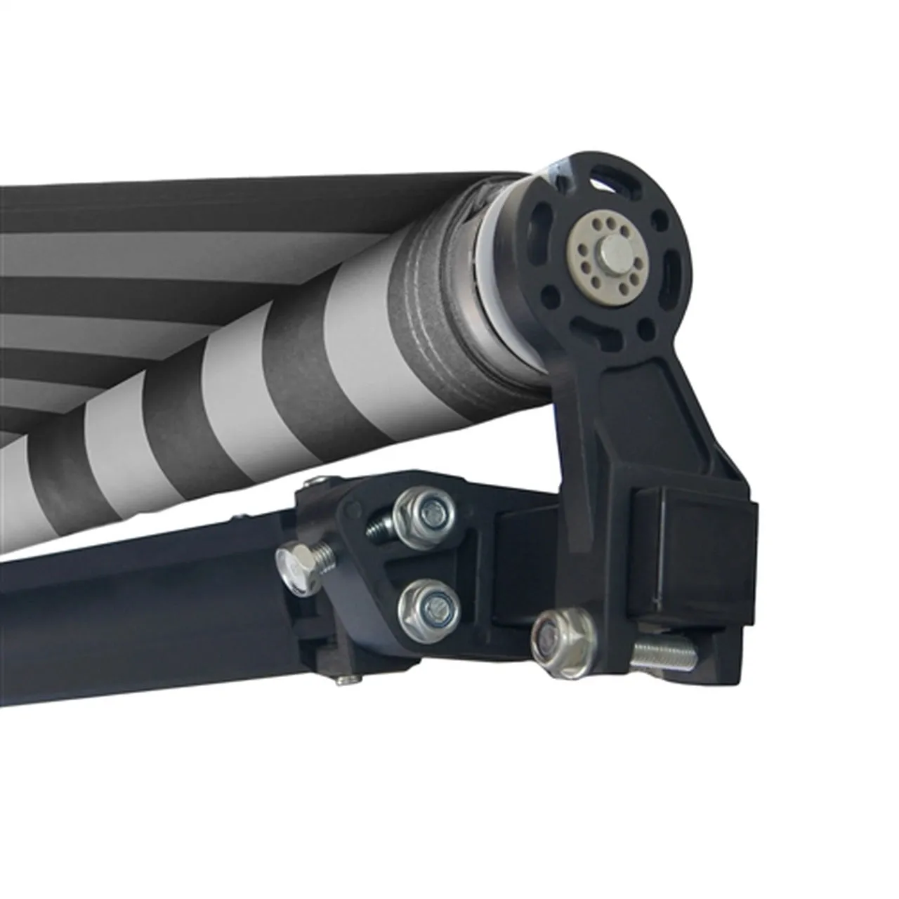Aleko Motorized Retractable Black Frame Patio Awning 16 x 10 Feet - Gray and White Stripes