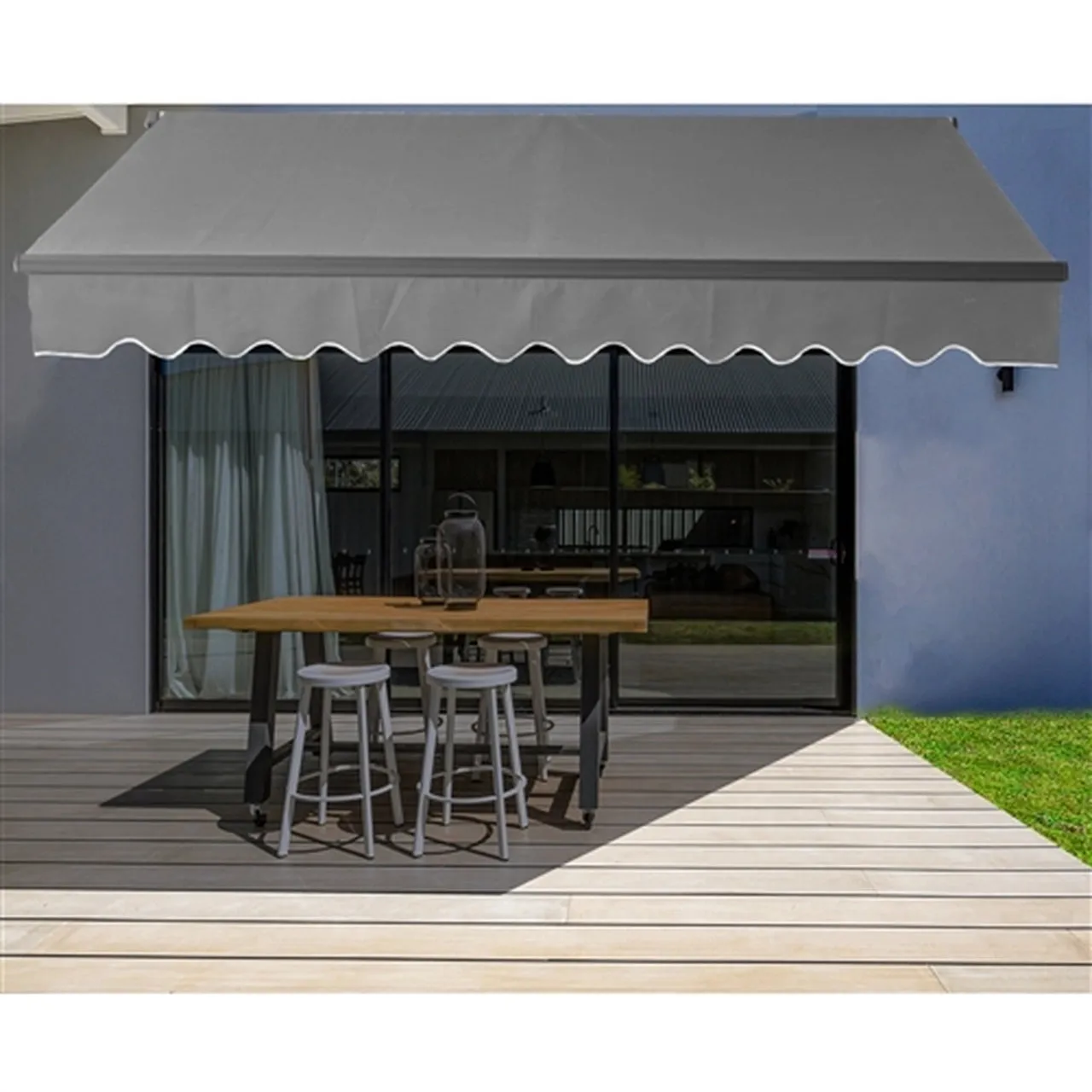 Aleko Motorized Retractable Black Frame Patio Awning 20 x 10 Feet - Gray