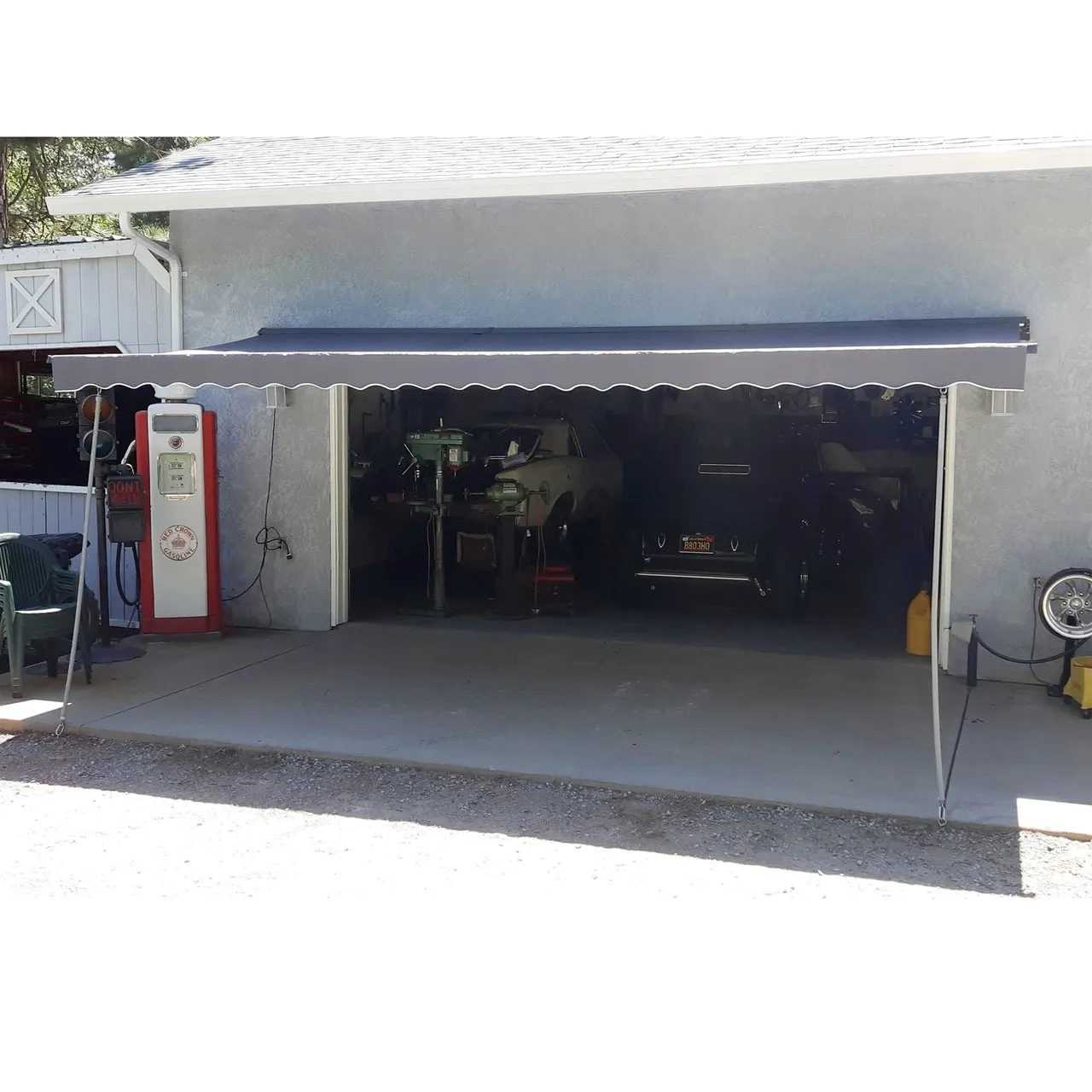 Aleko Motorized Retractable White Frame Patio Awning 10 x 8 Feet - Gray