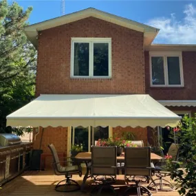 Aleko Motorized Retractable White Frame Patio Awning - 10 x 8 Feet - Ivory