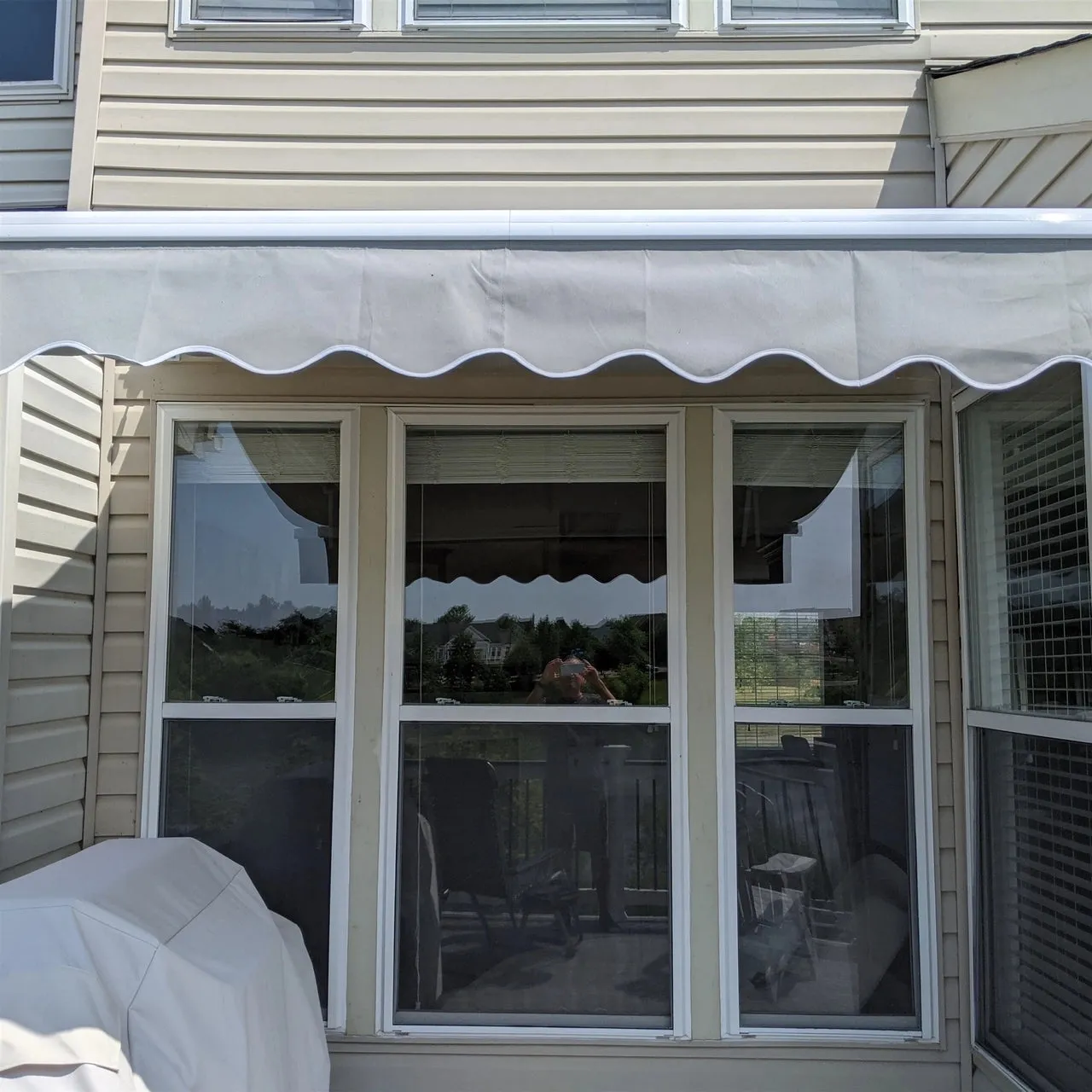 Aleko Motorized Retractable White Frame Patio Awning - 10 x 8 Feet - Ivory
