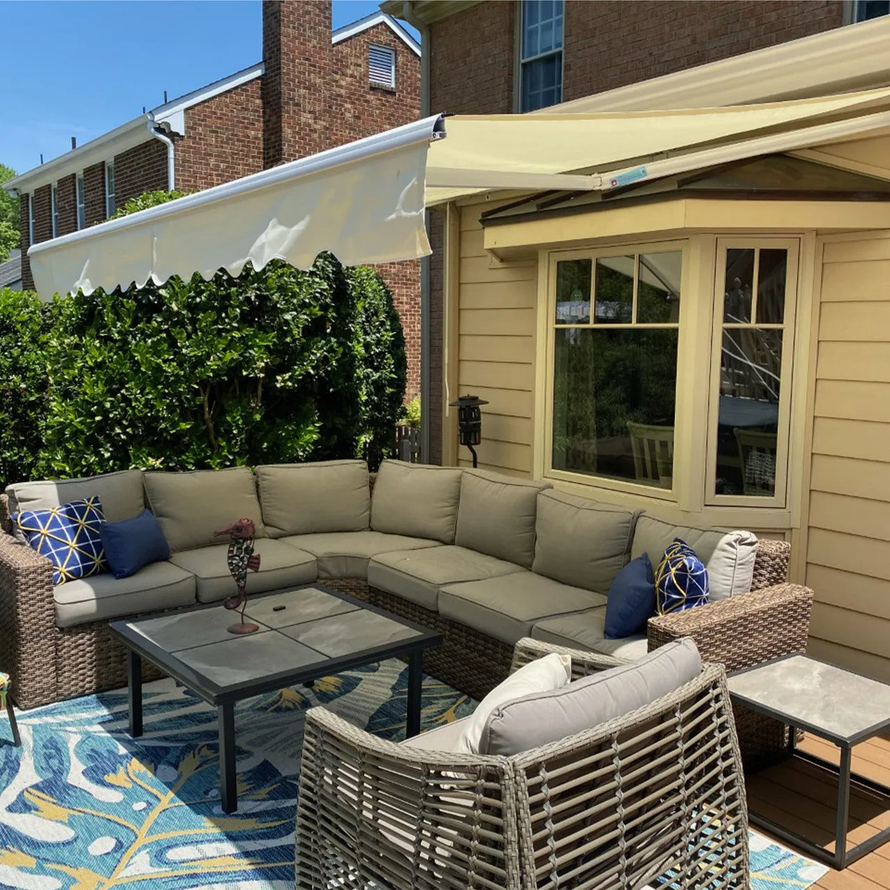 Aleko Motorized Retractable White Frame Patio Awning - 10 x 8 Feet - Ivory