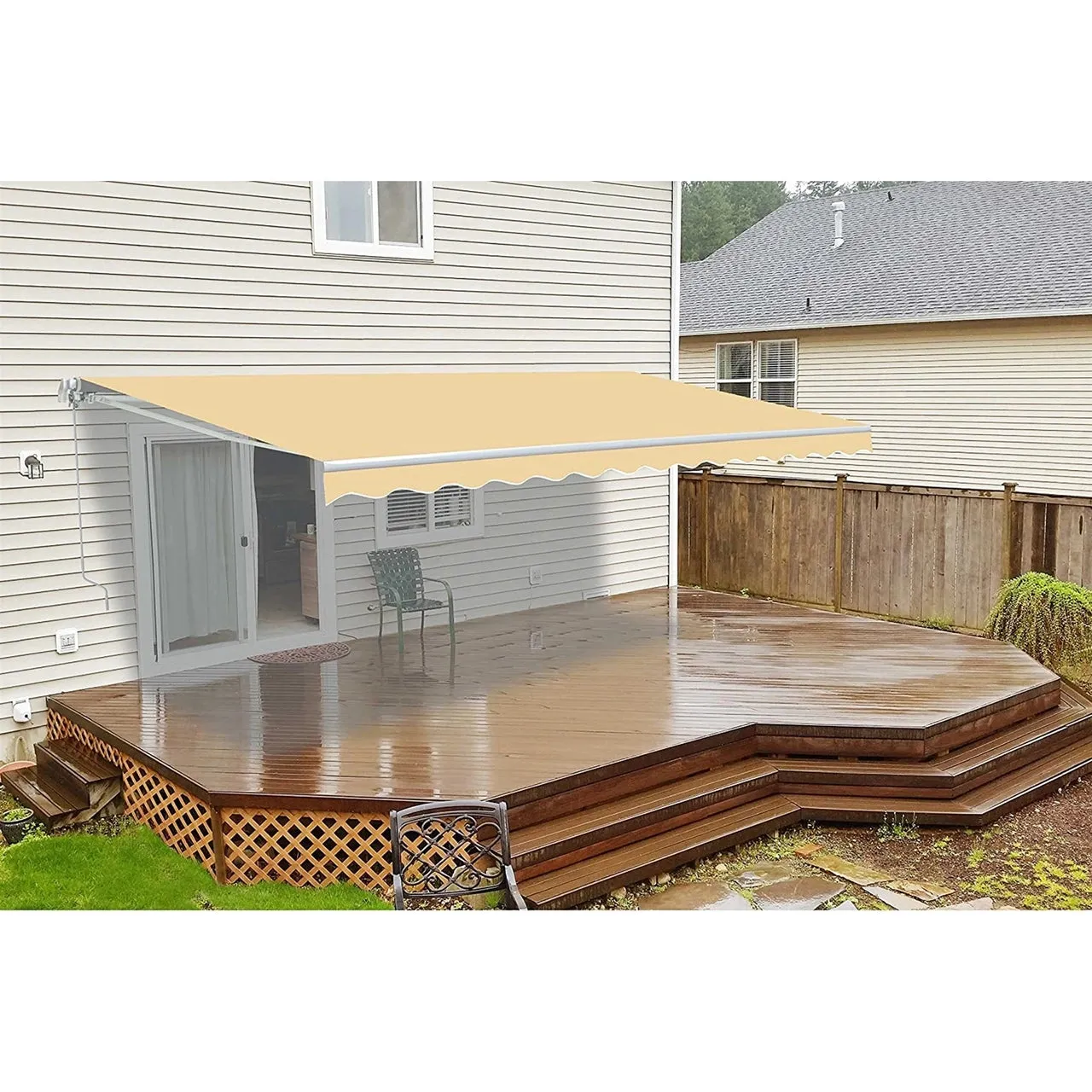 Aleko Motorized Retractable White Frame Patio Awning - 10 x 8 Feet - Ivory