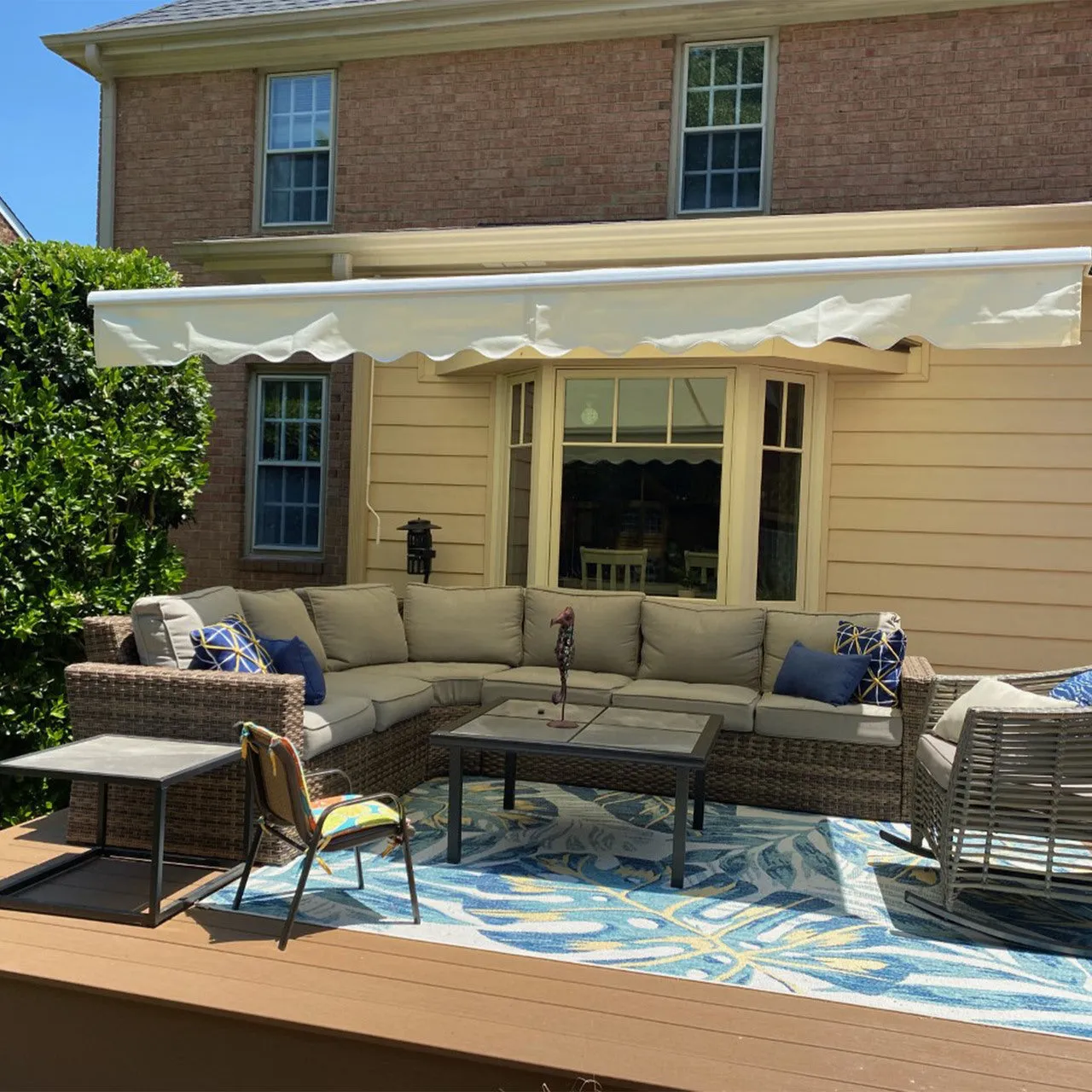 Aleko Motorized Retractable White Frame Patio Awning - 10 x 8 Feet - Ivory
