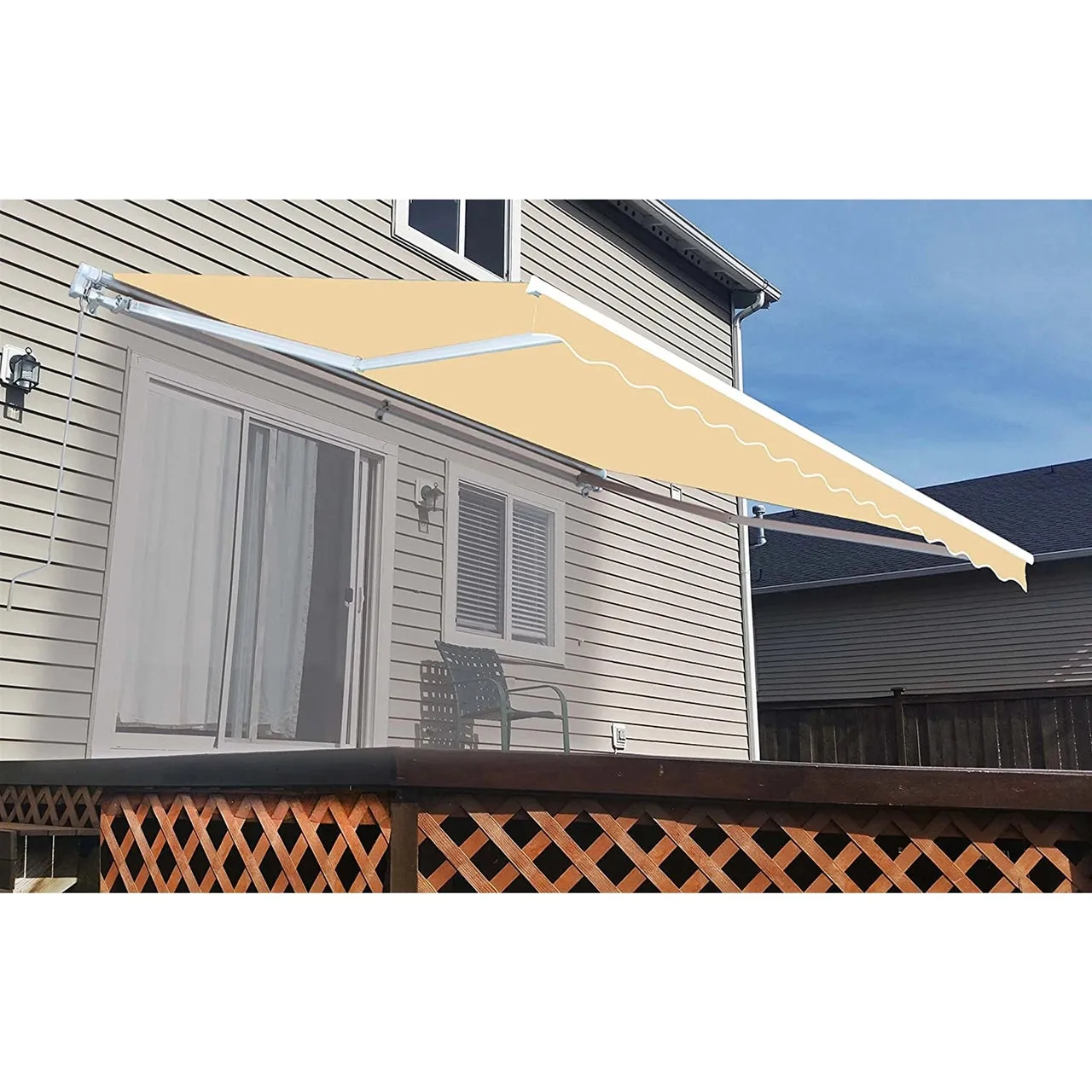 Aleko Motorized Retractable White Frame Patio Awning - 10 x 8 Feet - Ivory