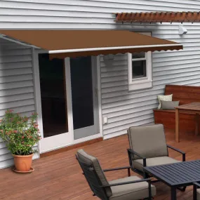 Aleko Retractable White Frame Patio Awning - 12 x 10 Feet - Brown