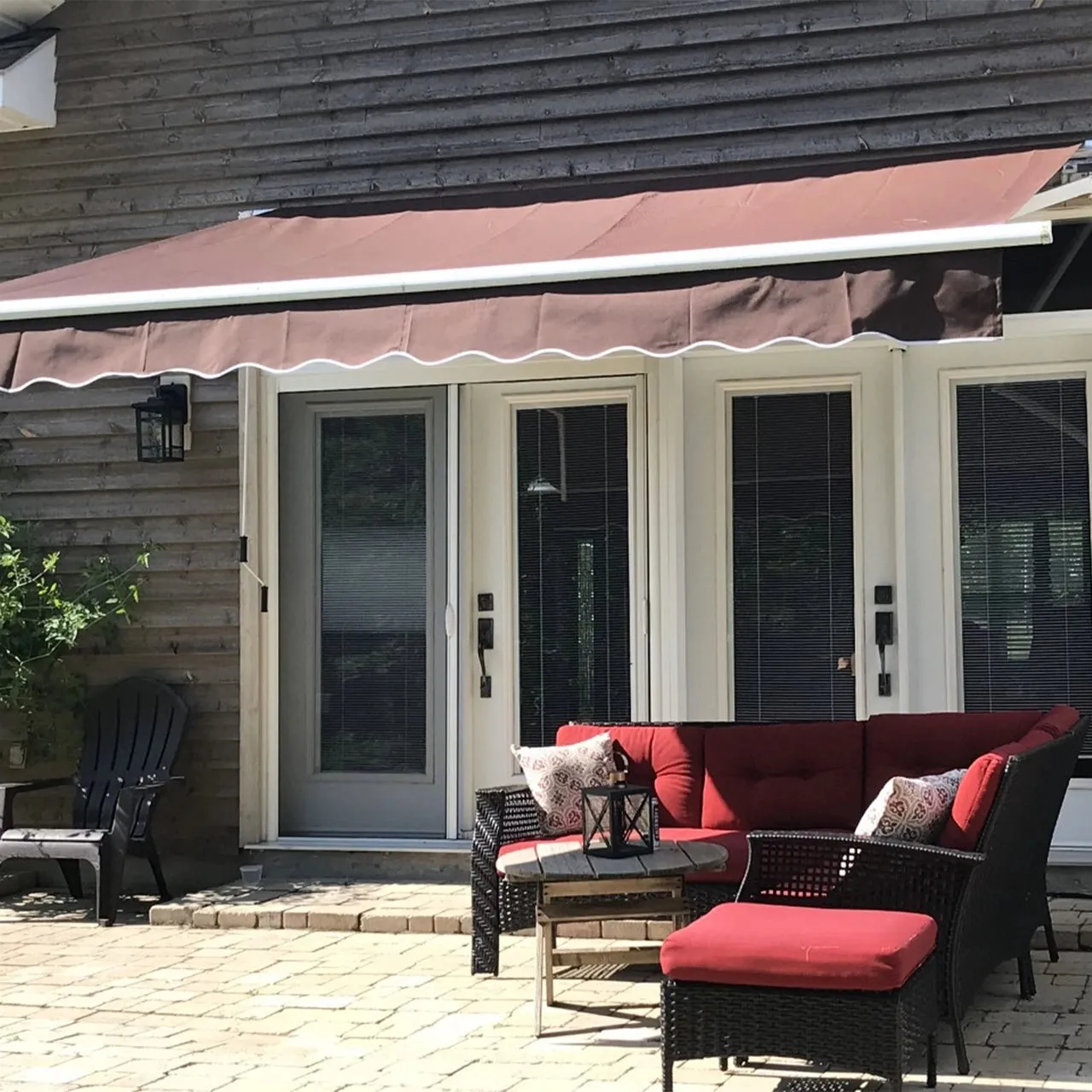Aleko Retractable White Frame Patio Awning - 12 x 10 Feet - Brown