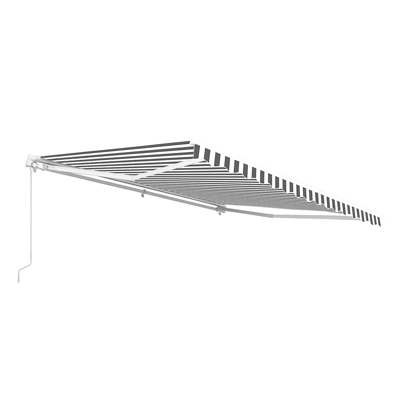 Aleko Retractable White Frame Patio Awning - 13 x 10 Feet - Gray and White Striped