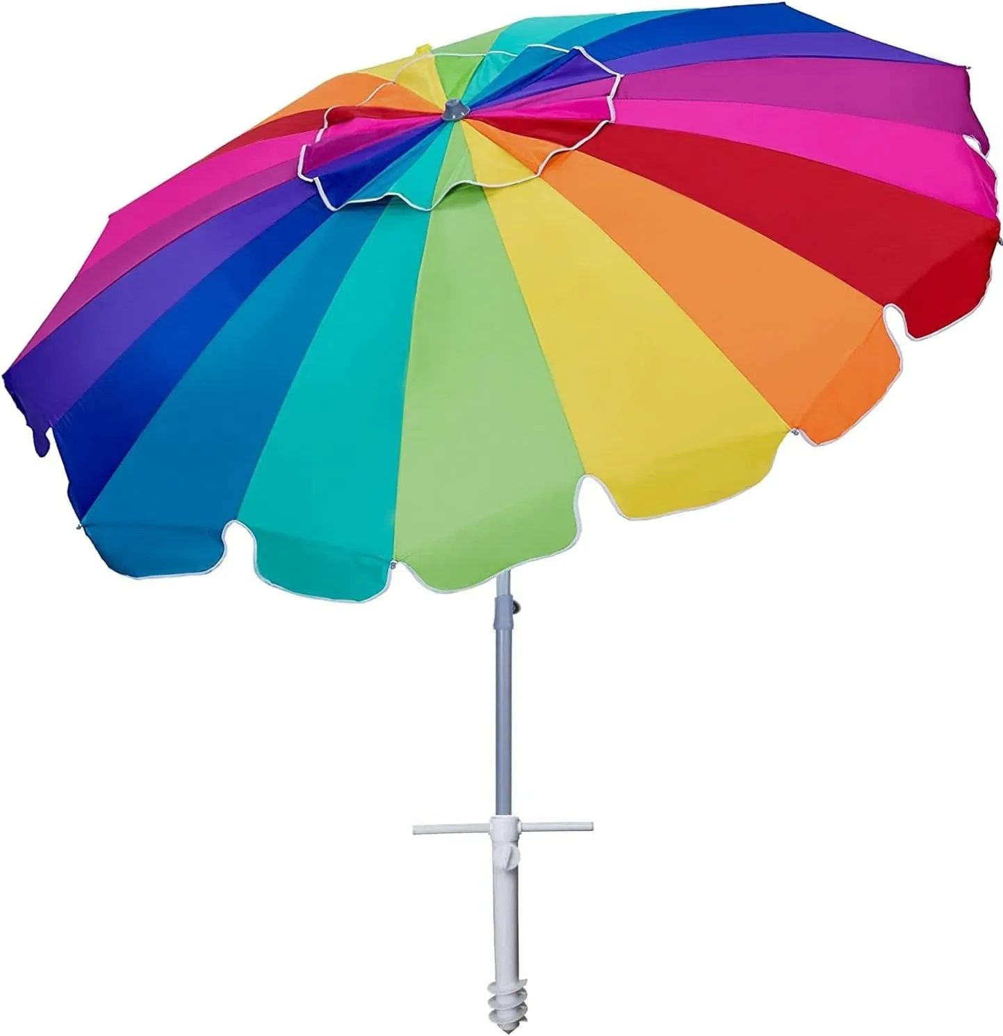 AMMSUN 7.5Ft Heavy Duty HIGH Wind Beach Umbrella with Sand Anchor & Tilt Sun Shelter, UV 50  Protection Outdoor Umbrellas Sunshade with Carry Bag for Patio Garden Pool Backyard Rainbow