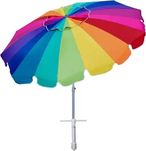 AMMSUN 7.5Ft Heavy Duty HIGH Wind Beach Umbrella with Sand Anchor & Tilt Sun Shelter, UV 50  Protection Outdoor Umbrellas Sunshade with Carry Bag for Patio Garden Pool Backyard Rainbow