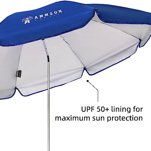 AMMSUN XL Chair Umbrella with Universal Clamp 52 inches and 360-degree Swivel UPF 50 , Portable Clamp on Camping or Beach Chair, Stroller, Wheelchair, Golf cart, Blue, Large-sized