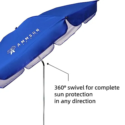 AMMSUN XL Chair Umbrella with Universal Clamp 52 inches and 360-degree Swivel UPF 50 , Portable Clamp on Camping or Beach Chair, Stroller, Wheelchair, Golf cart, Blue, Large-sized