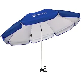 AMMSUN XL Chair Umbrella with Universal Clamp 52 inches and 360-degree Swivel UPF 50 , Portable Clamp on Camping or Beach Chair, Stroller, Wheelchair, Golf cart, Blue, Large-sized