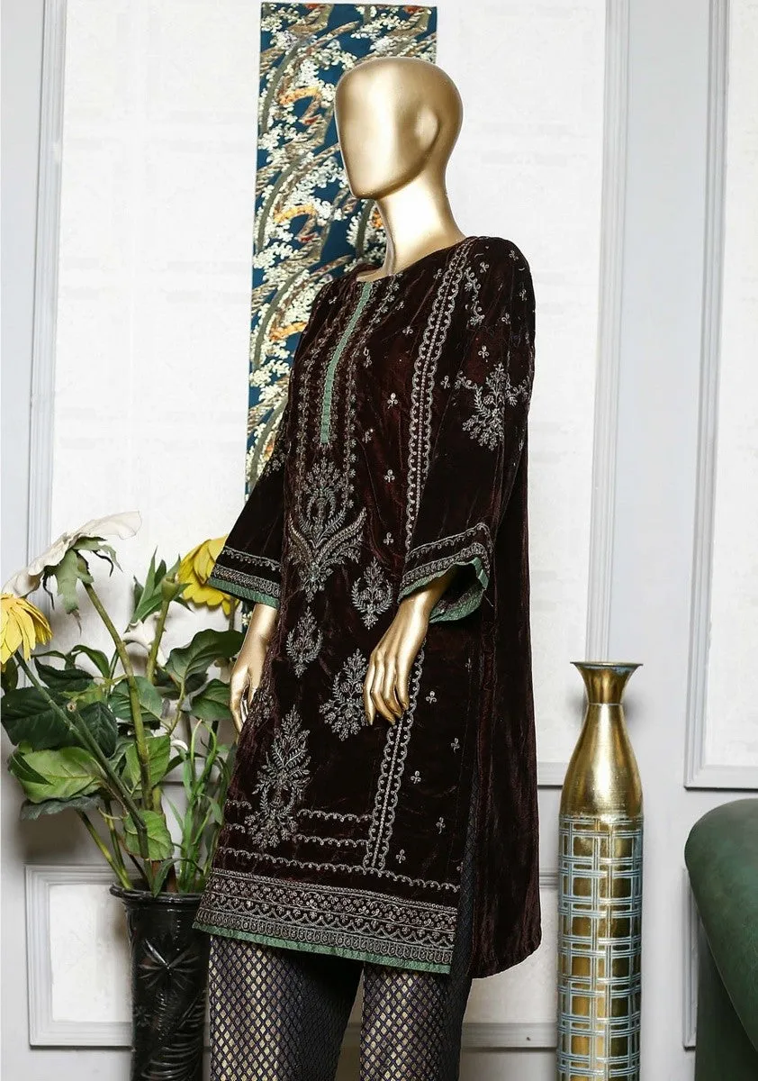 Bin Saeed Stitched Embroidered velvet Kurti Vol-04 Collection'2021-OVF-048-Brown