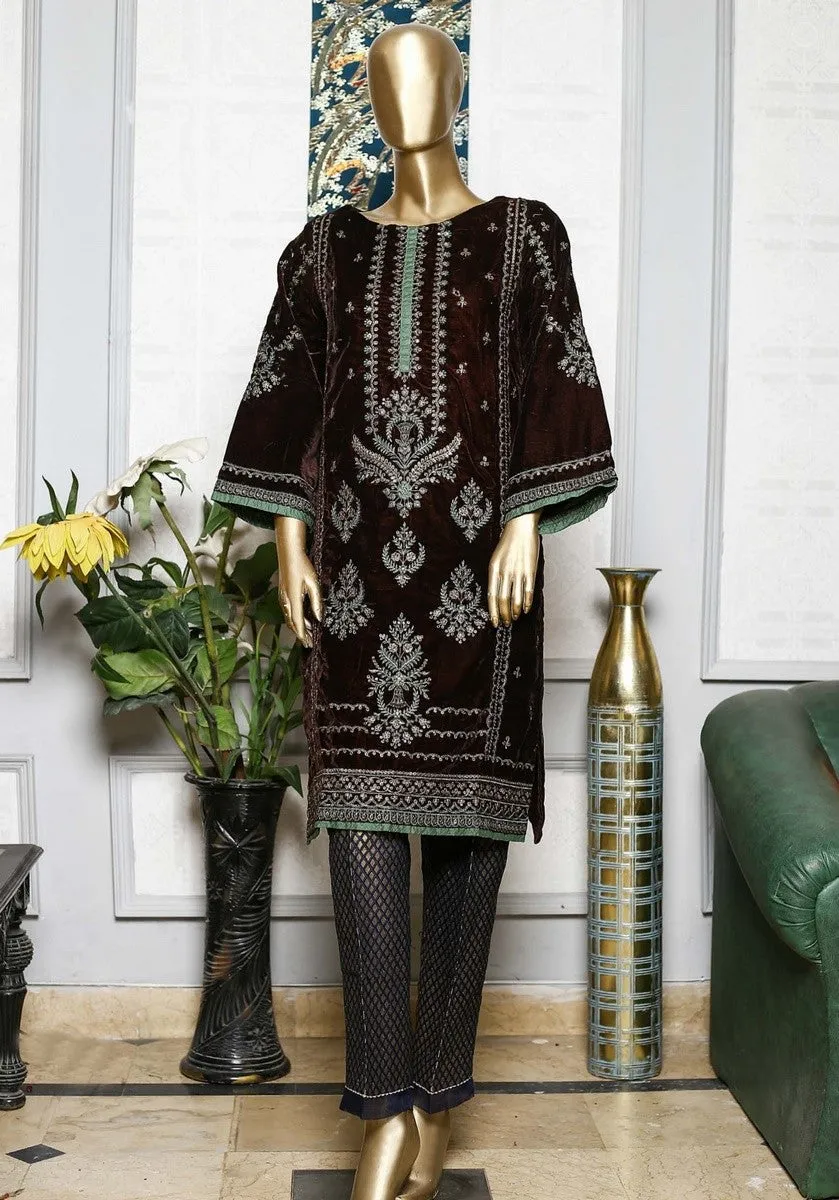 Bin Saeed Stitched Embroidered velvet Kurti Vol-04 Collection'2021-OVF-048-Brown