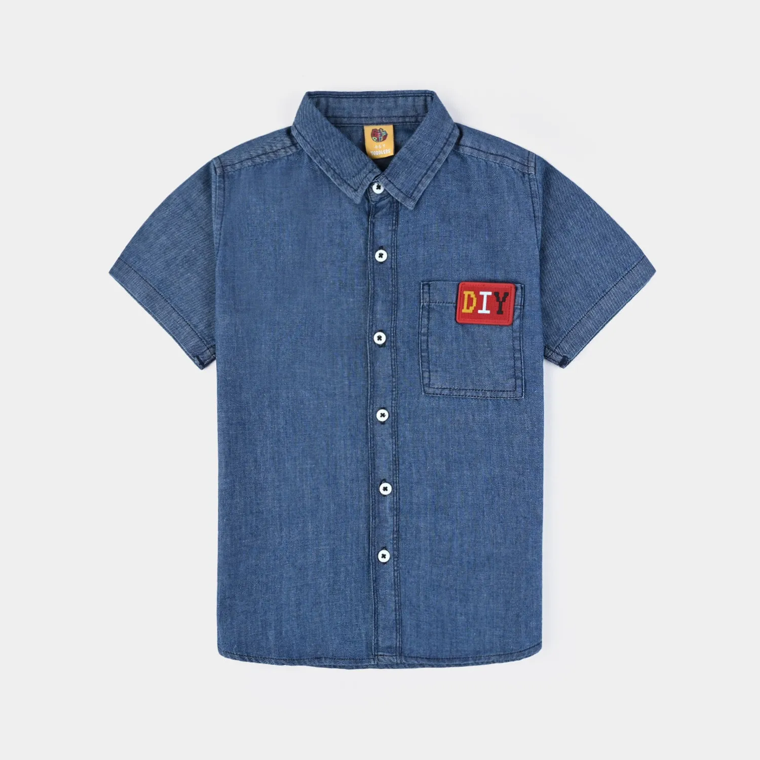 Boys Denim rigid Shirt H/S DIY-Mid Blue