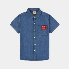 Boys Denim rigid Shirt H/S DIY-Mid Blue