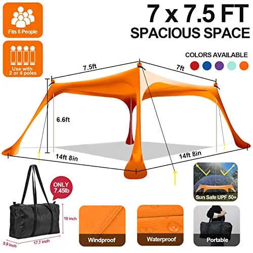 Buheco Beach Tent Pop Up Shade 10x10ft Beach Canopy Sun Shelter UPF50  with 4 Foldable Poles-Portable Carrying Bag-Sand Shovel-Ground Pegs-Windproof Ropes for Outdoor Family Camping-Fishing- Picnic