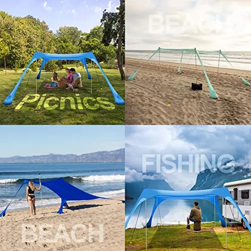Buheco Beach Tent Pop Up Shade 10x10ft Beach Canopy Sun Shelter UPF50  with 4 Foldable Poles-Portable Carrying Bag-Sand Shovel-Ground Pegs-Windproof Ropes for Outdoor Family Camping-Fishing- Picnic