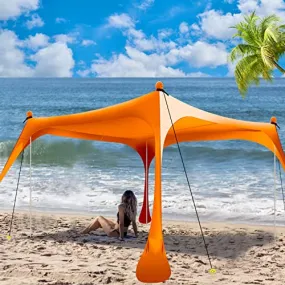 Buheco Beach Tent Pop Up Shade 10x10ft Beach Canopy Sun Shelter UPF50  with 4 Foldable Poles-Portable Carrying Bag-Sand Shovel-Ground Pegs-Windproof Ropes for Outdoor Family Camping-Fishing- Picnic
