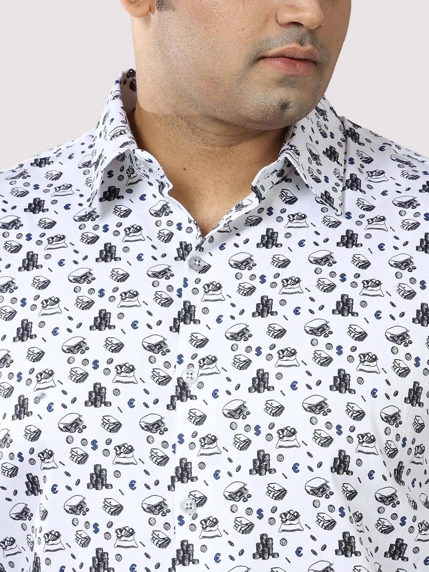 Currency Printed Cotton Full Shirt Men's Plus Size