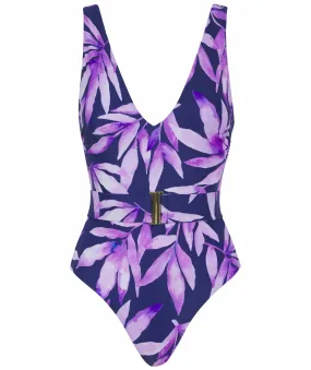 HALO Sa Caleta Swimsuit In Watercolour Purple Leaf