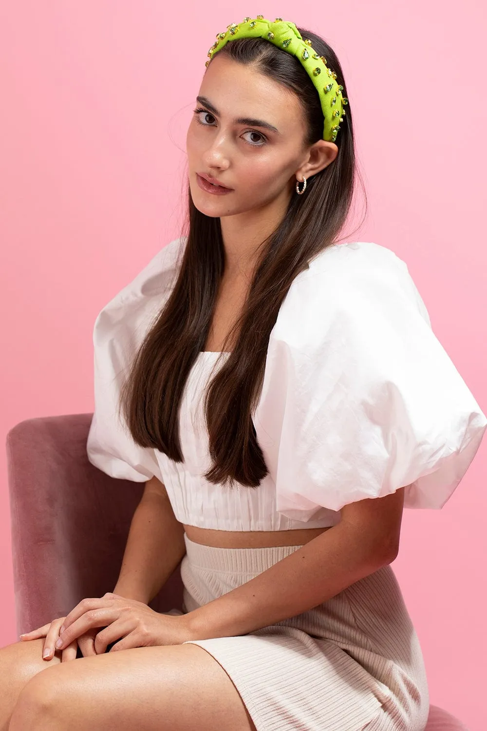 Jeweled Knotted Headband - Lime