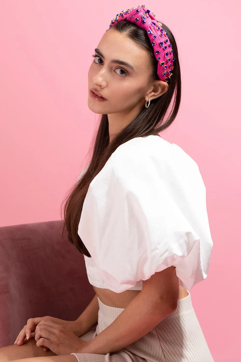 Jeweled Knotted Headband - Pink