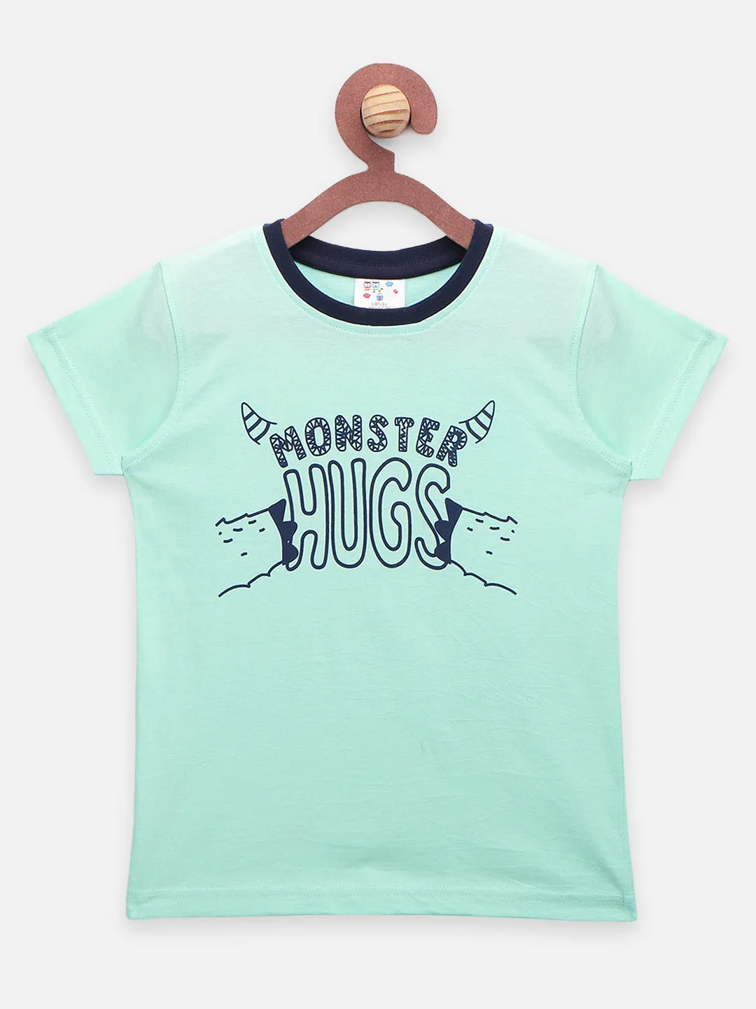 Navy Sea Green Monster Print Striped T-shirt - Pack of 2