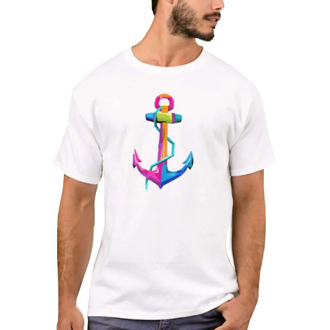 Nutcase Designer Round Neck Men's T-Shirt Wrinkle-Free Poly Cotton Tees - Anchor Cool Art