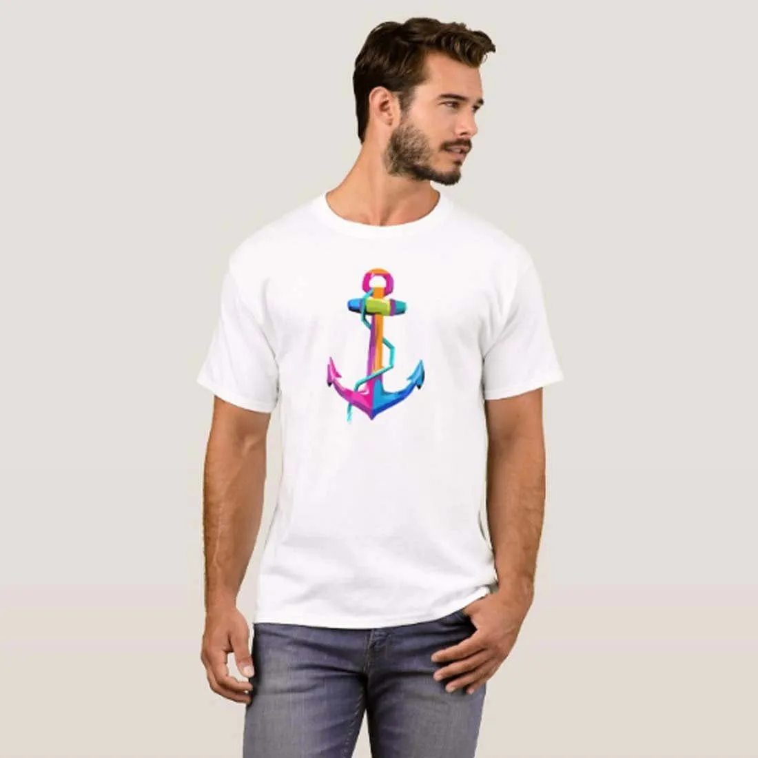 Nutcase Designer Round Neck Men's T-Shirt Wrinkle-Free Poly Cotton Tees - Anchor Cool Art