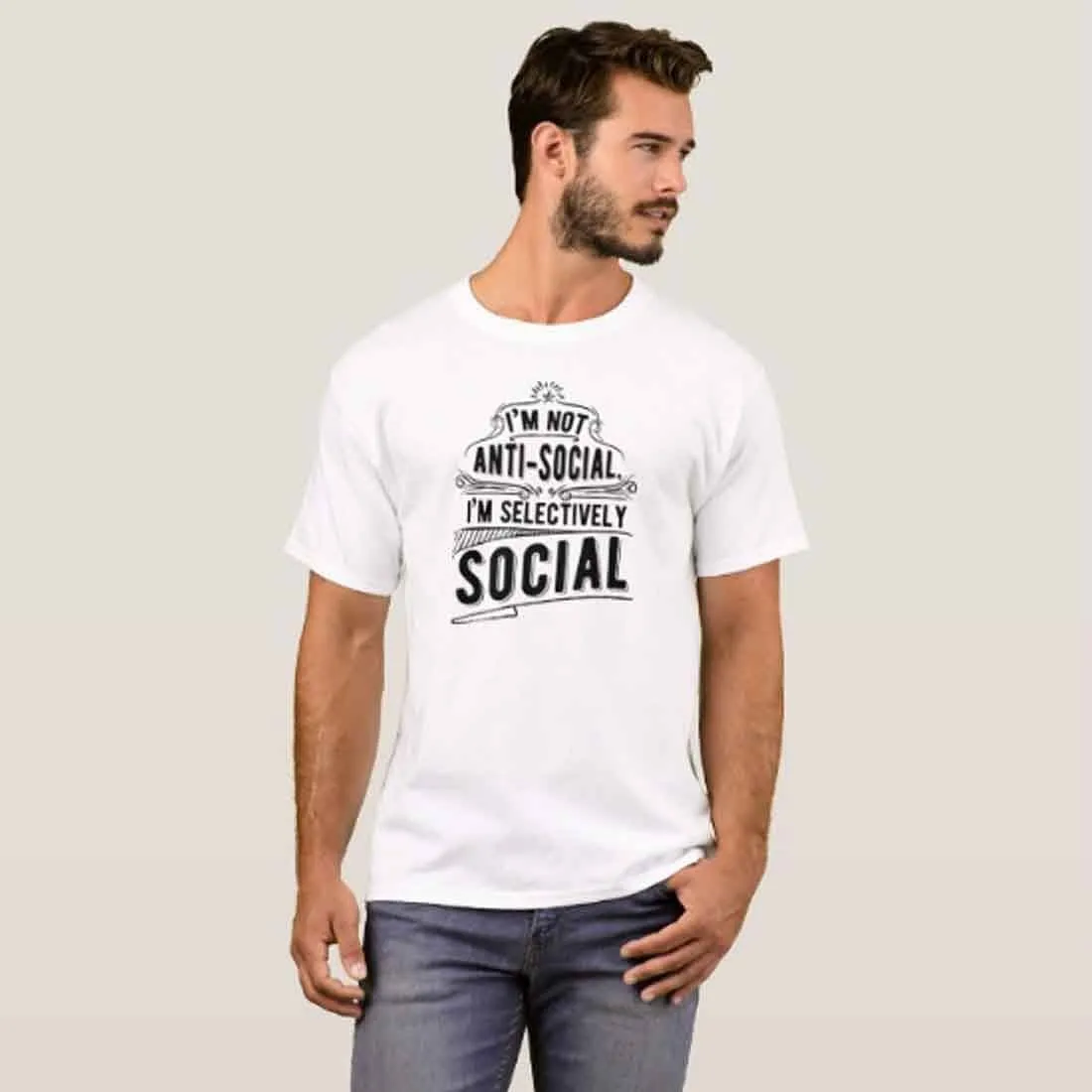 Nutcase Designer Round Neck Men's T-Shirt Wrinkle-Free Poly Cotton Tees - Anti Social