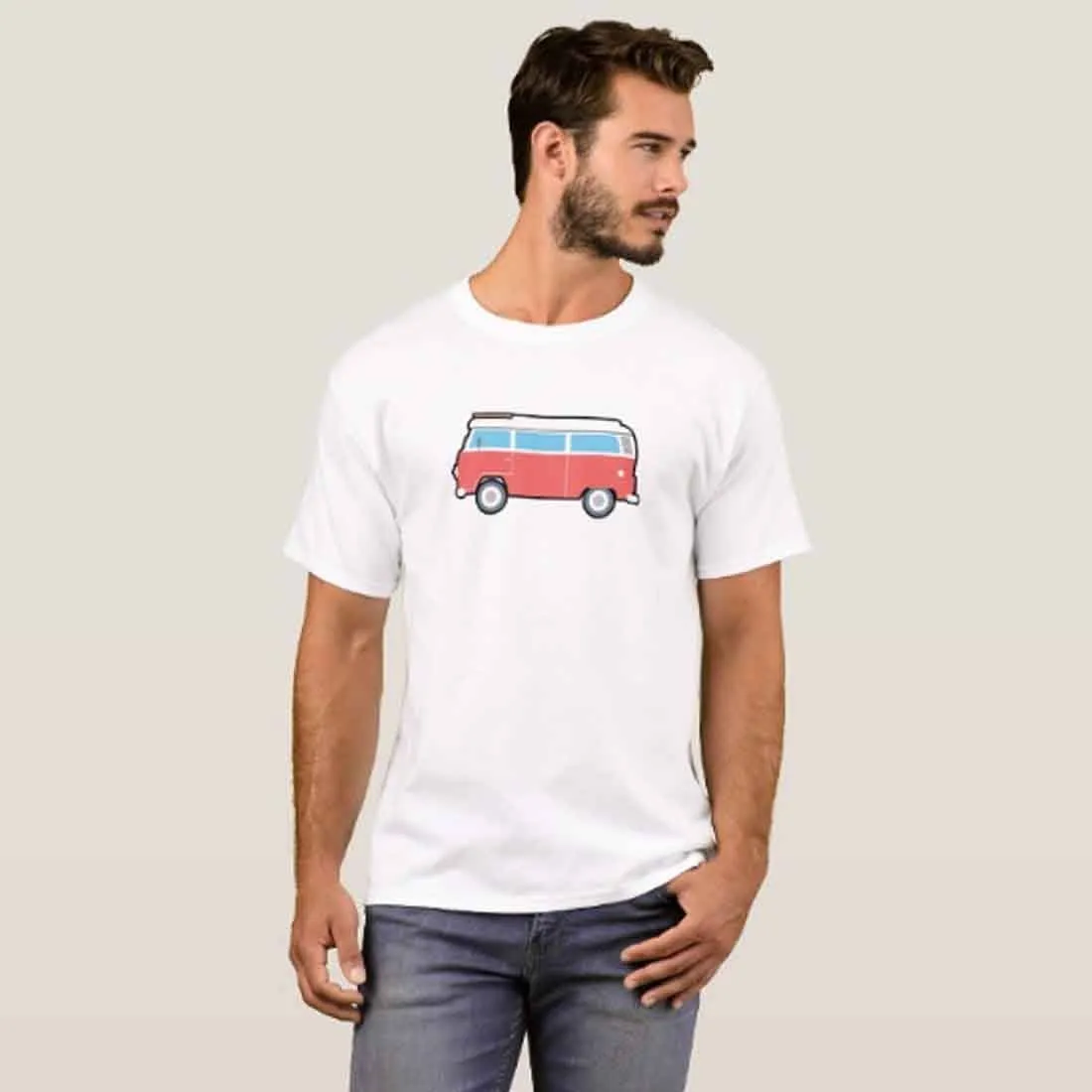 Nutcase Designer Round Neck Men's T-Shirt Wrinkle-Free Poly Cotton Tees - Bus
