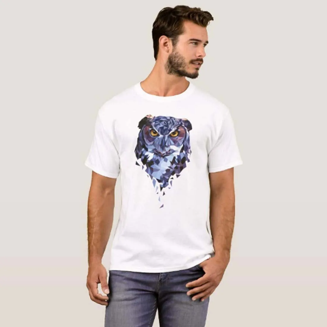 Nutcase Designer Round Neck Men's T-Shirt Wrinkle-Free Poly Cotton Tees - Geometric Owl