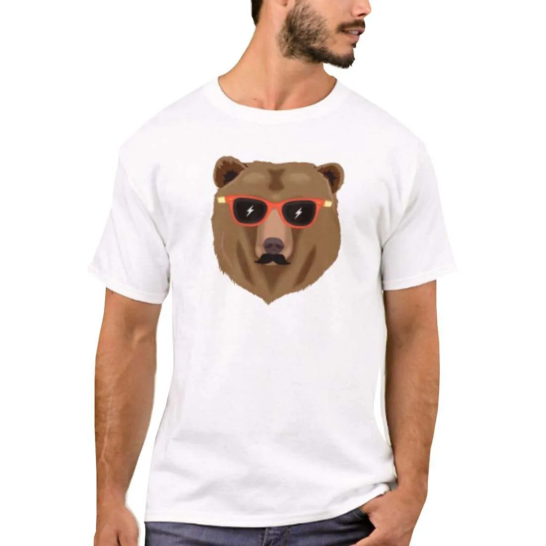 Nutcase Designer Round Neck Men's T-Shirt Wrinkle-Free Poly Cotton Tees - Hipster Bear