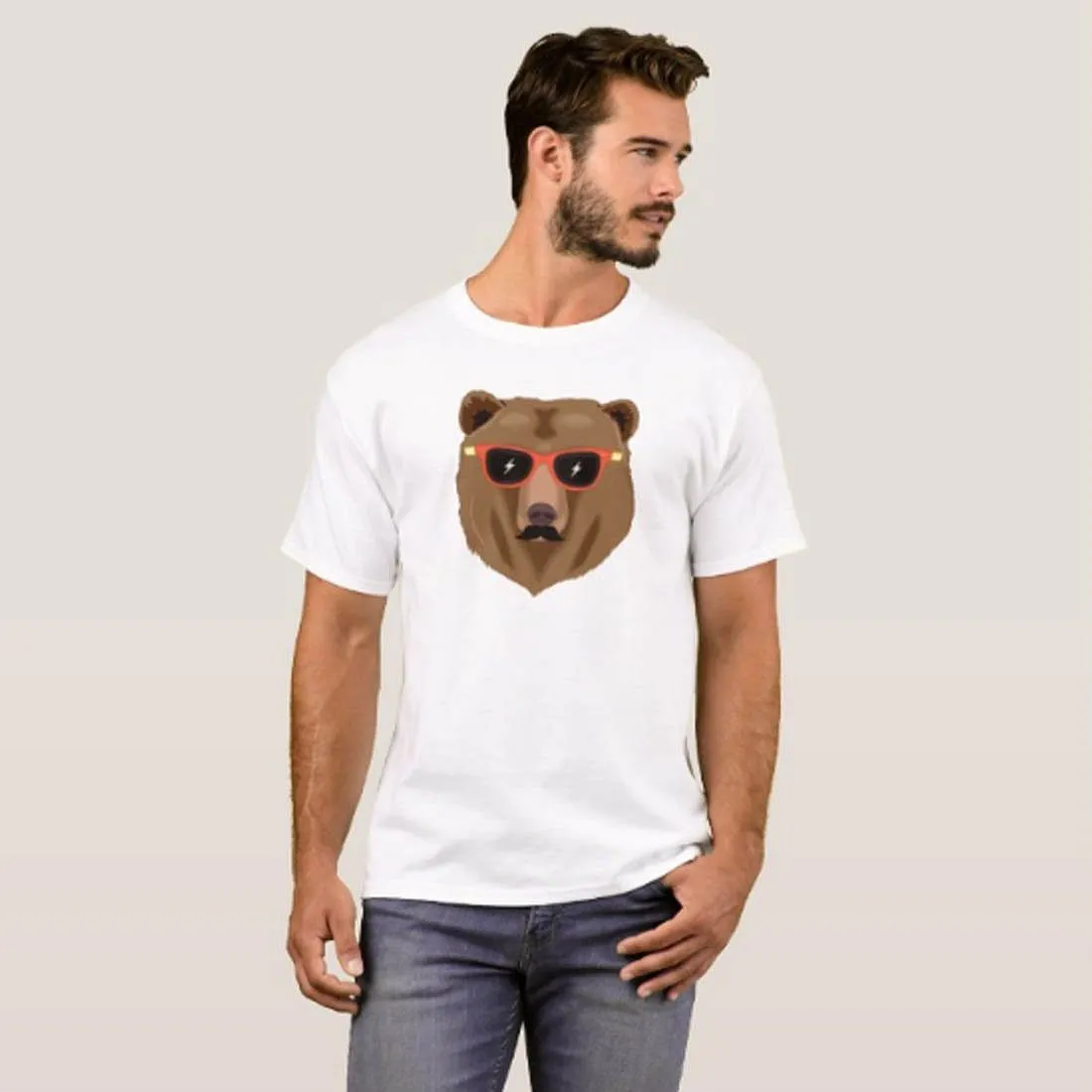 Nutcase Designer Round Neck Men's T-Shirt Wrinkle-Free Poly Cotton Tees - Hipster Bear