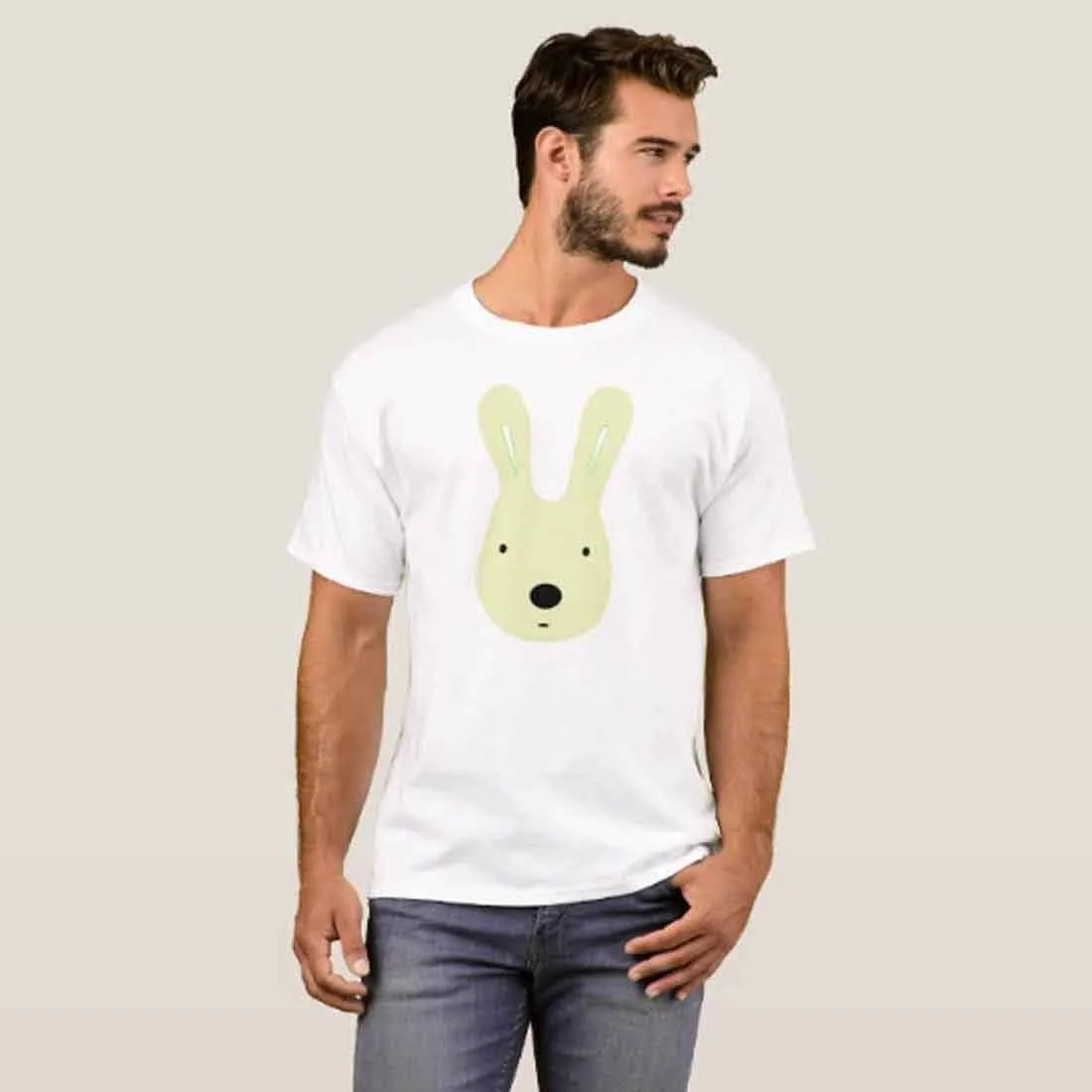 Nutcase Designer Round Neck Men's T-Shirt Wrinkle-Free Poly Cotton Tees - RABIT Face