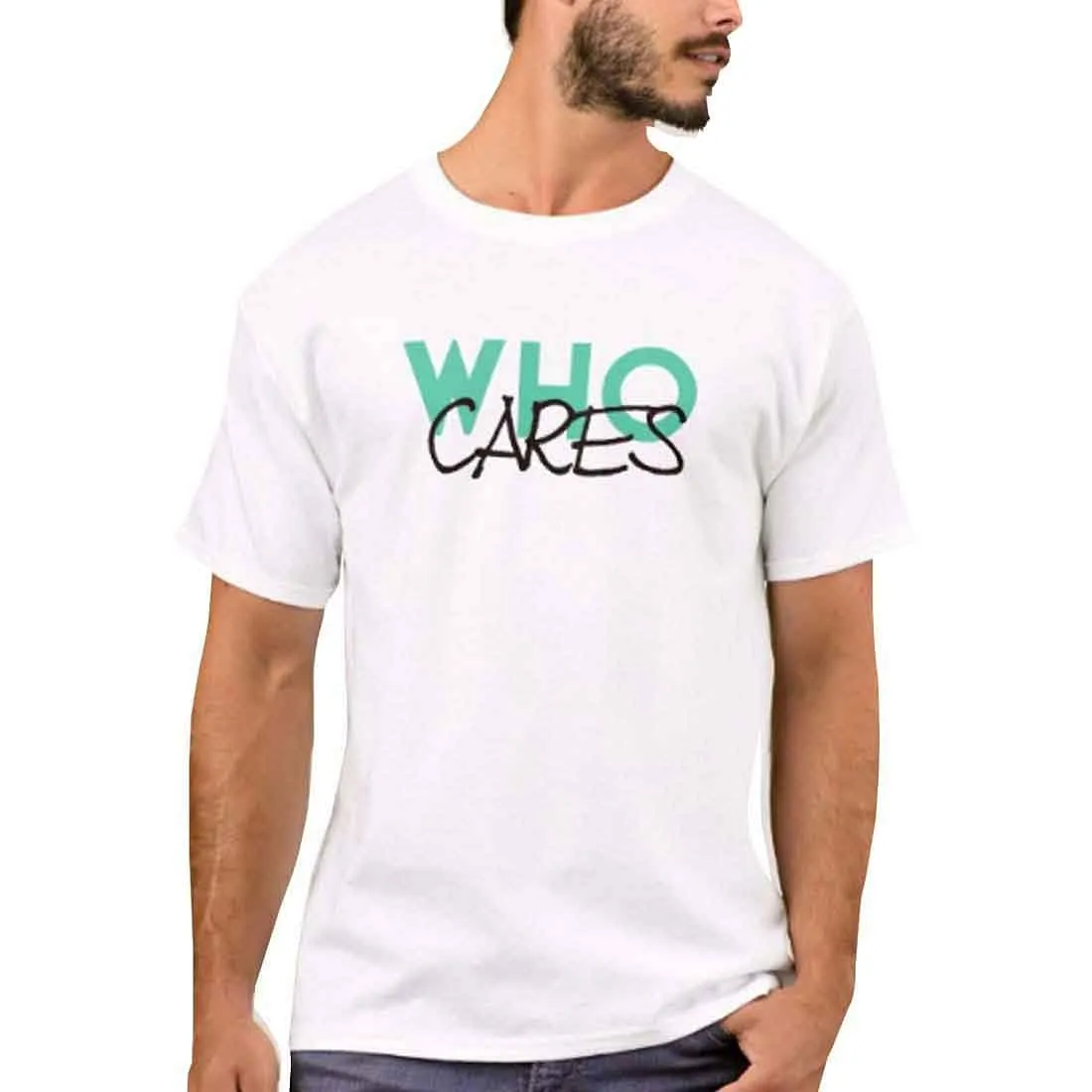 Nutcase Designer Round Neck Men's T-Shirt Wrinkle-Free Poly Cotton Tees - Who Cares