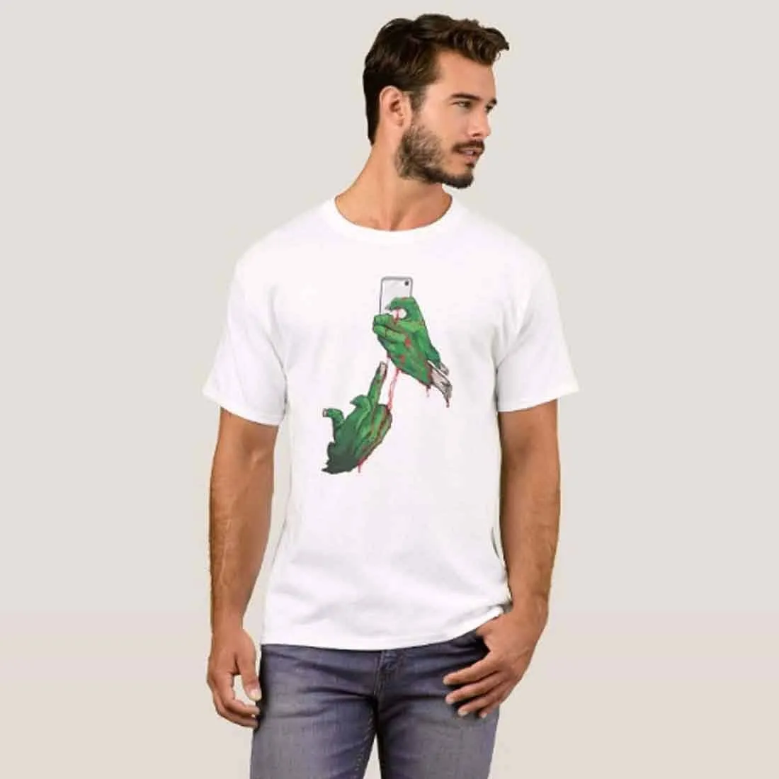 Nutcase Designer Round Neck Men's T-Shirt Wrinkle-Free Poly Cotton Tees - Zombies Phone