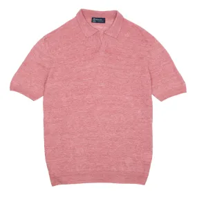 Pink Linen Open Collar Knitted Polo Shirt