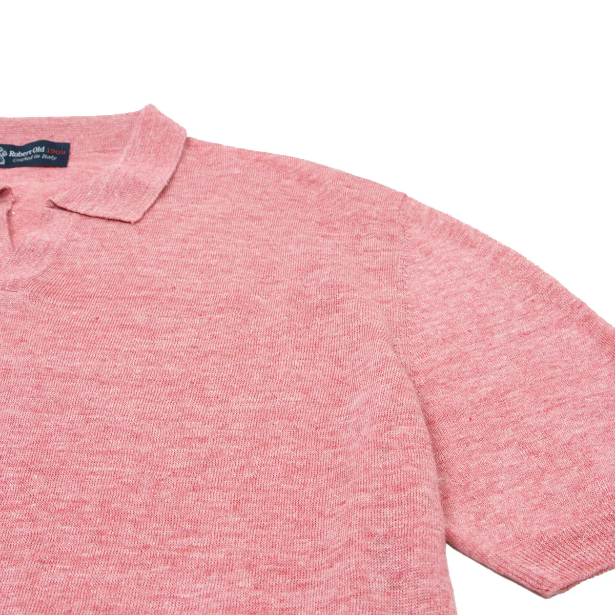 Pink Linen Open Collar Knitted Polo Shirt