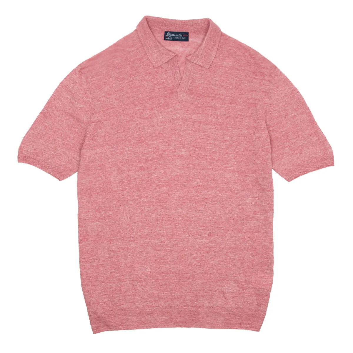 Pink Linen Open Collar Knitted Polo Shirt