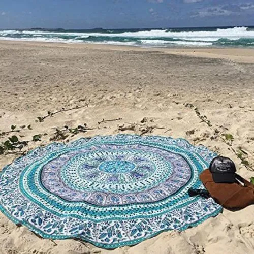 Roundie Mandala Beach Throw Scarf Wrap Bohemian Wall Tapestry Bedspread Blue & Turquoise Gypsy Yoga Mat