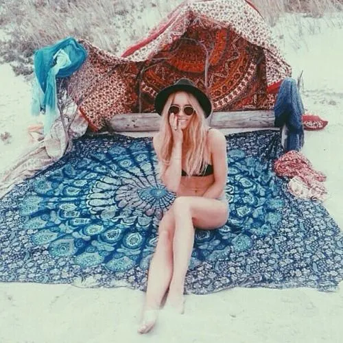 Roundie Mandala Beach Throw Scarf Wrap Bohemian Wall Tapestry Bedspread Purple Pink Gypsy Yoga Mat