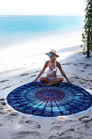 Roundie Mandala Beach Throw Scarf Wrap Bohemian Wall Tapestry Bedspread Purple Pink Gypsy Yoga Mat