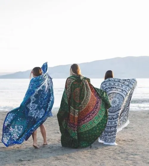 Roundie Mandala Beach Throw Scarf Wrap Bohemian Wall Tapestry Bedspread Purple Pink Gypsy Yoga Mat